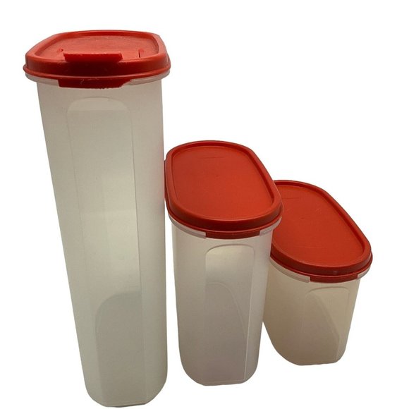 Tupperware Vintage Modular Mate Lot of 3 Containers with Red Lids Collectible - Picture 1 of 16